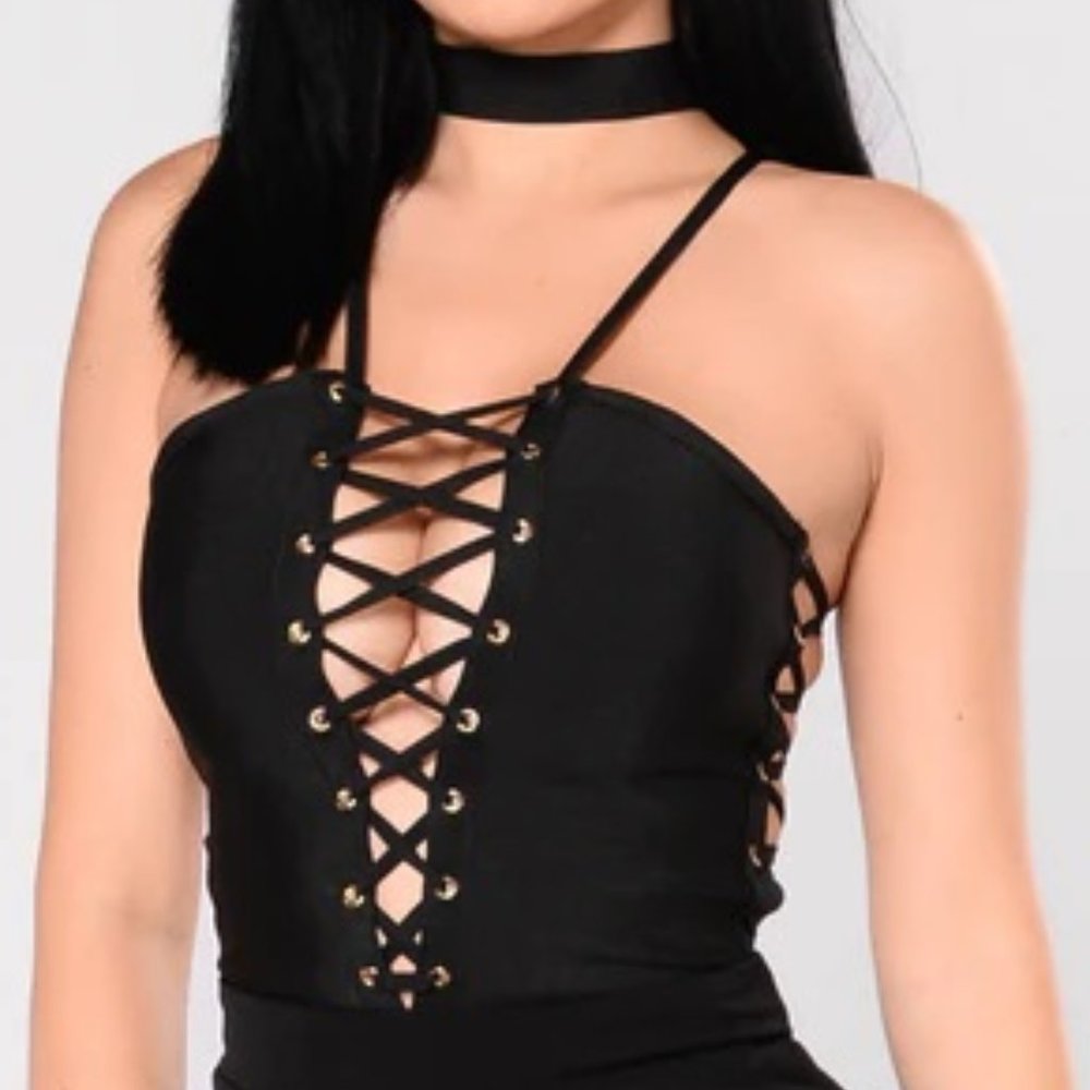 MISTRESS OF THE DARK sz L BLACK LACE-UP DRESS - Picture 7 of 11